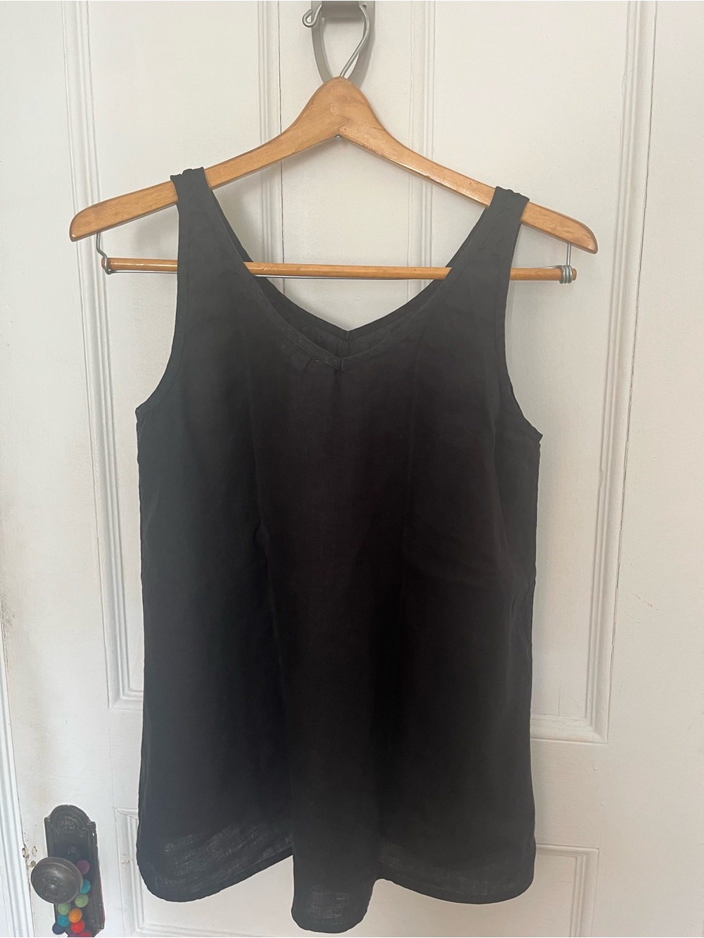Black Linen Slow Fashion V-Neck Tank Top
